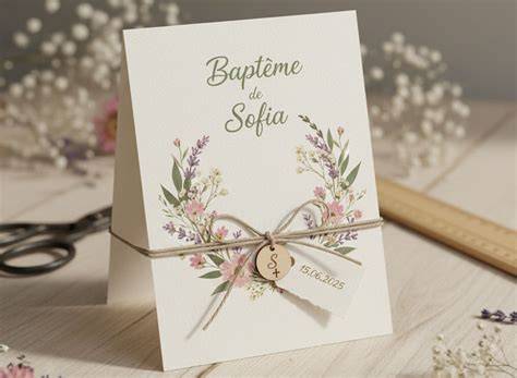 Carte de baptême avec motif religieux moderne