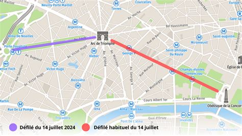 Carte du parcours du défilé du 14 Juillet
